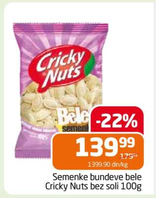 Semenke bundeve bele Cricky Nuts bez soli 100g