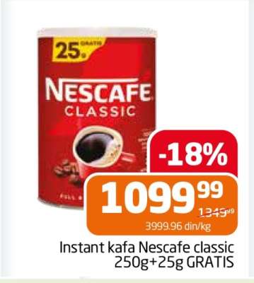 Instant kafa Nescafe classic 250g+25g GRATIS