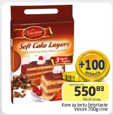 Kore za tortu četvrtaste Vincini 700g crne