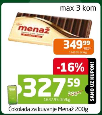 Čokolada za kuvanje Menaž 200g
