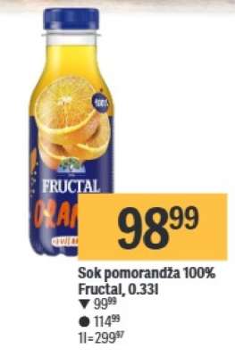 Sok pomorandža 100% Fructal, 0.33l
