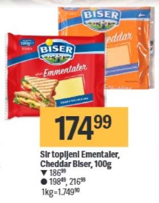 Sir topljeni Ementaler, Cheddar Biser, 100g