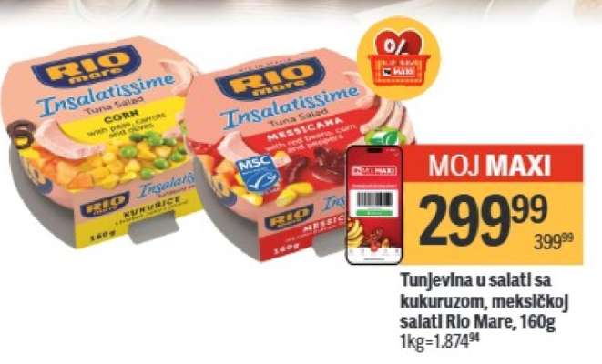 Tunjevina u salati sa kukuruzom, meksički salati Rio Mare, 160g