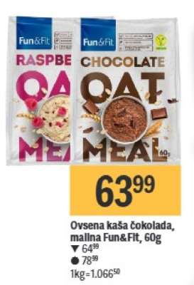 Ovsena kaša čokolada, malina Fun&Fit, 60g