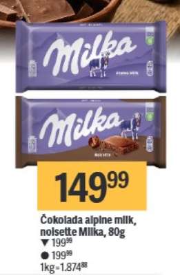 Čokolada alpine milk noisette Milka 80g