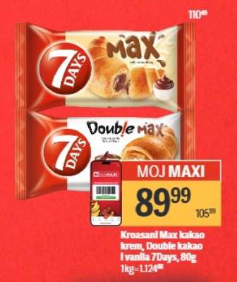 Kroasani Max kakao krem, Double kakao i vanila 7Days, 80g