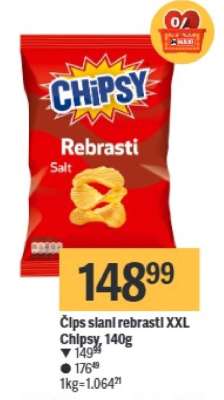Čips slani rebrasti XXL Chipsy 140g