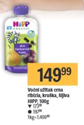 Voćni užitak crna ribizla, kruška, šljiva HIPP, 100g