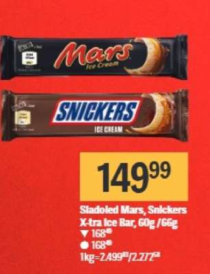 Sladoled Mars, Snickers X-tra Ice Bar 60g/66g
