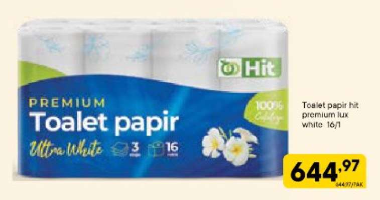 Toalet papir hit premium lux white 16/1
