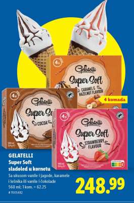 Gelatelli Super Soft sladoled u kornetu
