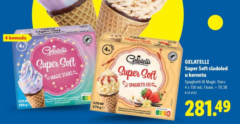 Gelatelli Super Soft sladoled u kornetu