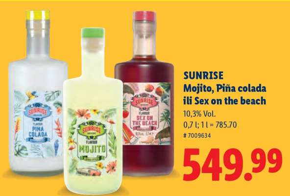 SUNRISE Mojito, Piña colada ili Sex on the beach