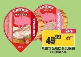 Pašteta Carnex sa šunkom i jetrena 50g