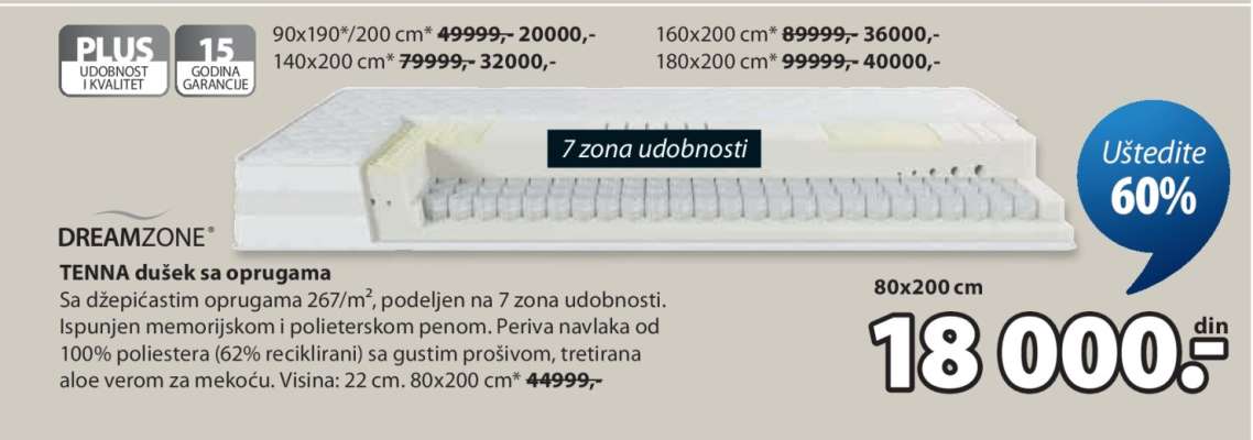 DREAMZONE TENNA dušek sa oprugama