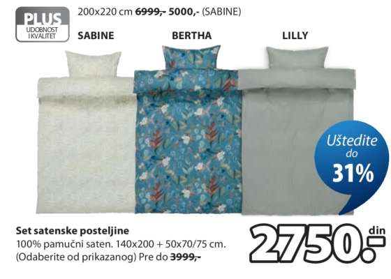 SET SATENSKE POSTELJINE