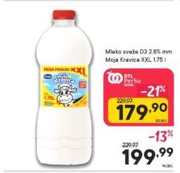 Mleko sveže D3 2.8% mm Moja Kravica XXL 1.75 l