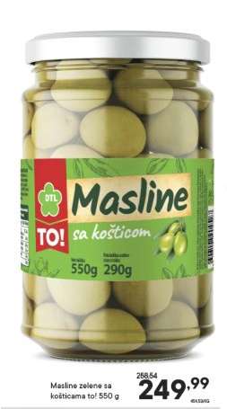 Masline zelene sa košticama to! 550 g