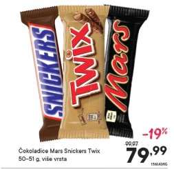 Čokoladice Mars, Snickers, Twix