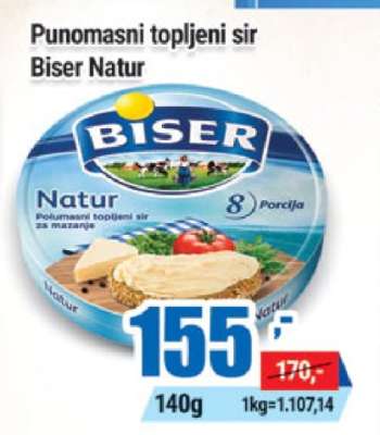 Punomasni topljeni sir Biser Natur