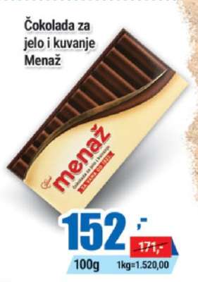Čokolada za jelo i kuvanje Menaž
