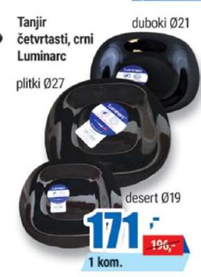 Tanjir četvrtasti, crni Luminarc