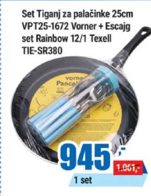 Set Tiganj za palačinke 25cm VPT25-1672 Vorner + Escajg set Rainbow 12/1 Texell TIE-SR380
