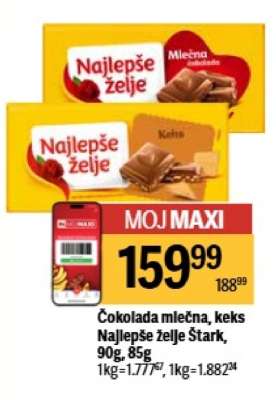 Čokolada mlečna, keks, Najlepše želje Stark, 90g/85g