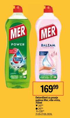 Deterdžent za pranje sudova Mer, više vrsta, 750ml