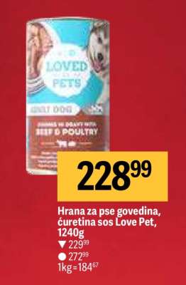 Hrana za pse govedina, ćuretina sos Love Pet, 1240g