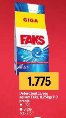 Deterdžent za veš aquam Faks, 8.25kg/110 pranja