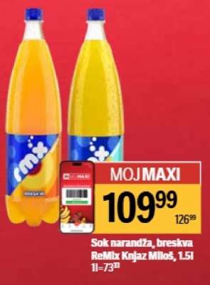 Sok narandža, breskva ReMix Knjaz Miloš, 1.5l