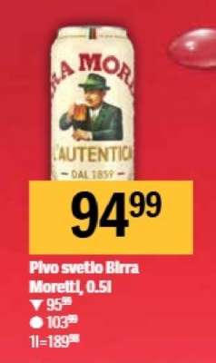 Pivo svetlo Birra Moretti, 0,5l