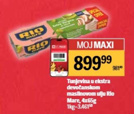 Tunjevina u ekstra devičanskom maslinovom ulju Rio Mare, 4x65g