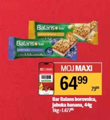 Bar Balans borovnica, jabuka banana, 44g