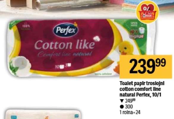 Toalet papir troslojni Cotton Comfort line natural Perfex, 10/1