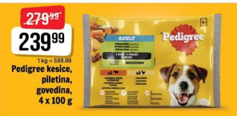 Pedigree kesice, piletina, govedina, 4 x 100 g