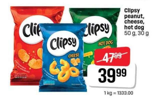 Clipsy peanut, cheese, hot dog