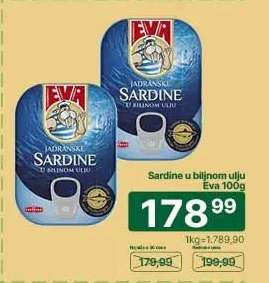 Sardine u biljnom ulju Eva 100g