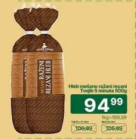 Hleb mešano ražani rezani Tvojih 5 minuta 500g