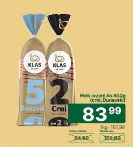 Hleb rezani Aš 500g (crni, dunavski)