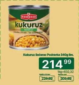 Kukuruz šećerac Podravka 340g lim.