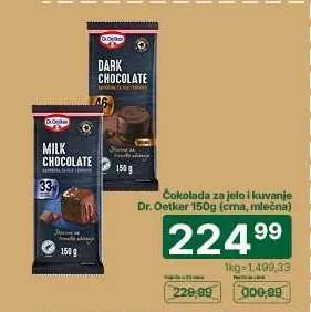 Čokolada za jelo i kuvanje Dr. Oetker 150g (crna, mlečna)