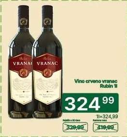 Vino crveno vranac Rubin 1l