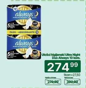 Ulošci higijenski Ultra Night Duo Always 10 kom.