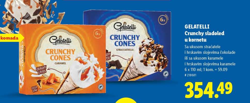 GELATELLI Crunchy sladoled u kornetu