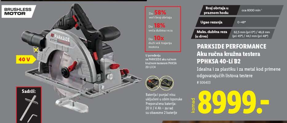 PARKSIDE PERFORMANCE Aku ručna kružna testera PPHKSA 40-Li B2