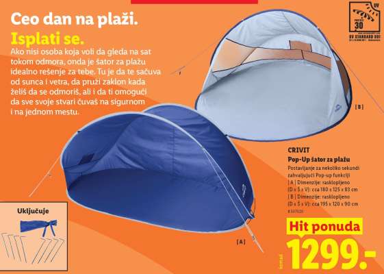 CRIVIT Pop-Up šator za plažu
