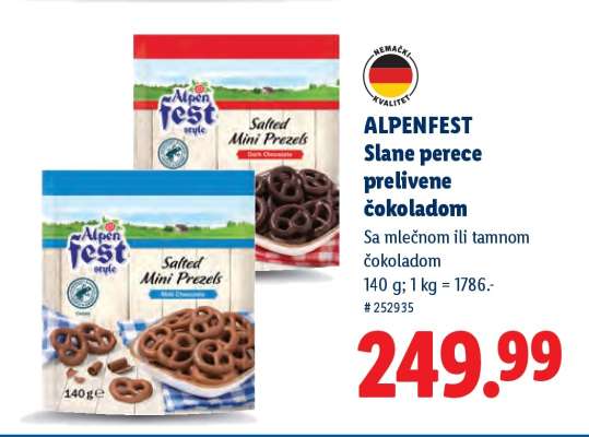 Alpenfest slane perece prelivene čokoladom
