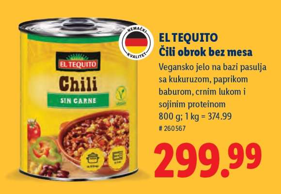 EL TEQUITO Čili obrok bez mesa